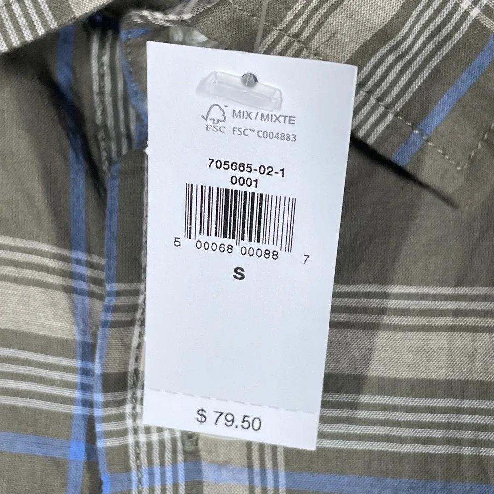 Banana Republic Mens Untucked Slim Fit Plaid Shirt Organic Cotton Olive S NEW
